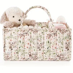 Household Storage Basket Floral Pattern Quilted w/Dividers Organizational